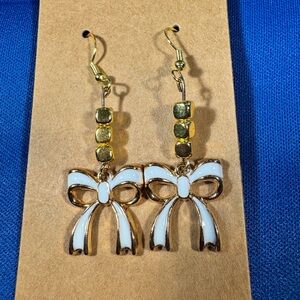 Gold and White Bow Earrings